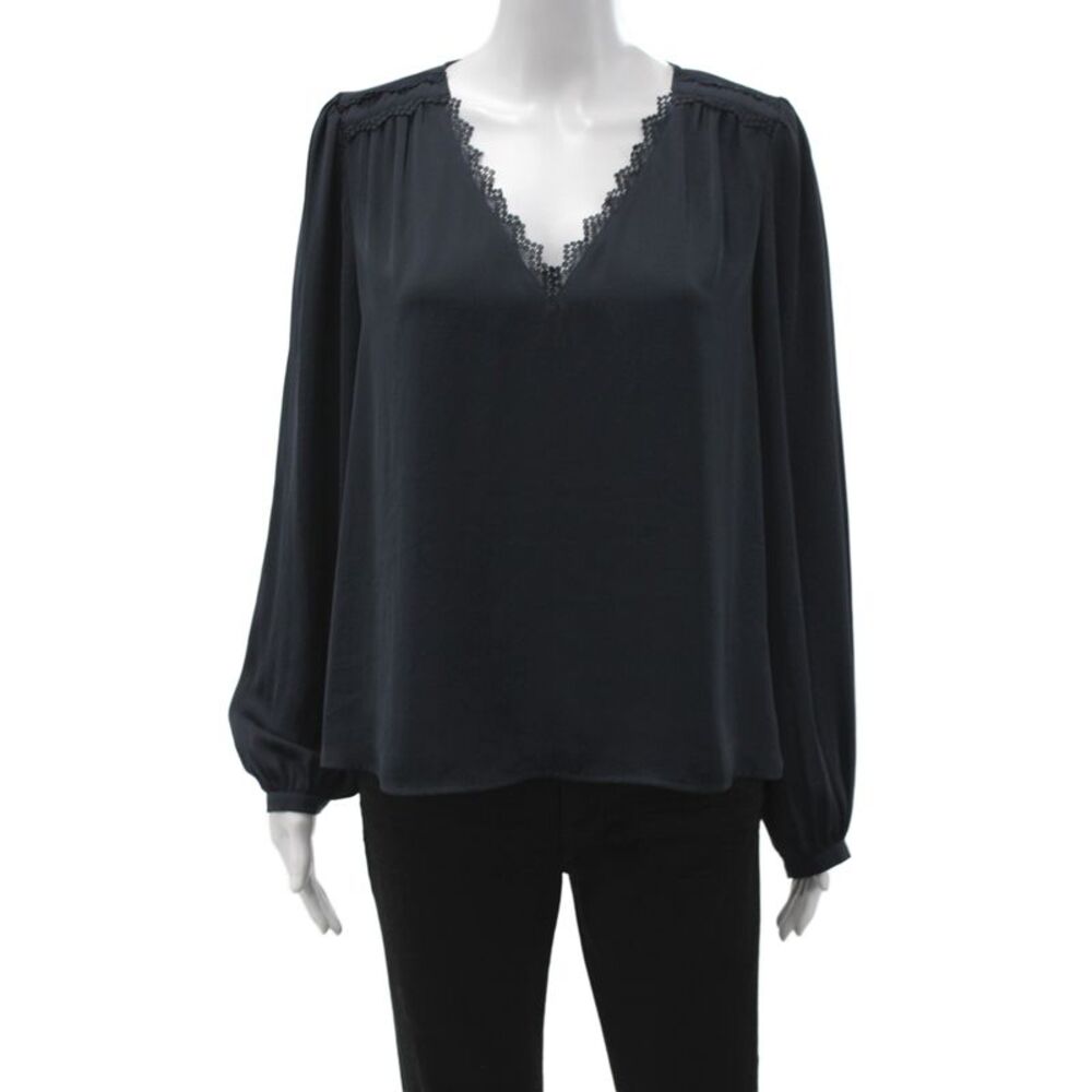 Current Air Womens Black V-Neck Tunic Blouse Long Sleeve Boho Size S